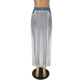 White and Blue Tassels Jeans