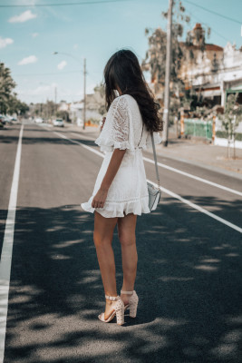White Lace V-Neck Skater Dress