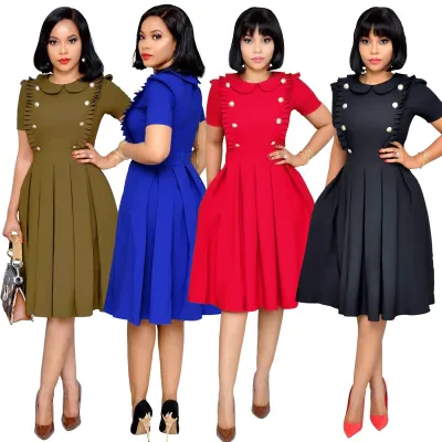Short Sleeves Pleated Vintage Dress