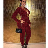 Shiny Red Jumpsuit with Deep-V Neck 27900-3