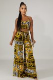 Print Retro Straps Crop Top and High Waist Trousers