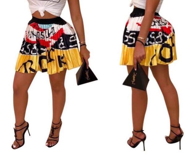 Print Pleated Short Skirt