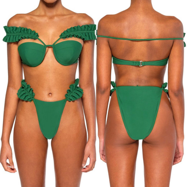 Two-Piece Green High Waist Detailed Swimwear