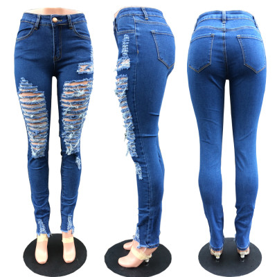 Light Blue Ripped Hole Destroyed High Wasit Jeans 25908