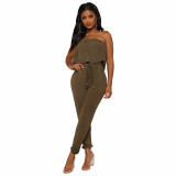 Sexy Army Green Strapless Jumpsuit