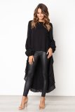 Plain Color High-Low Long Top with Pop Sleeves