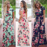 Floral Printed Short Sleeve Casual Maxi Dress 26063-5