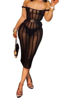 Black Mesh Strapless Club Dress