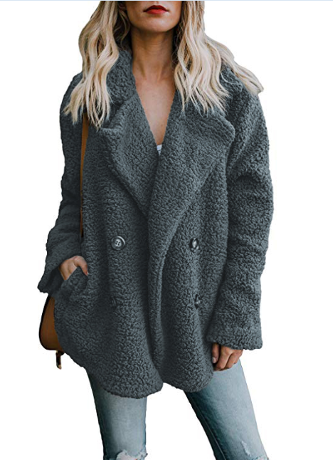 Short Plush Blazer Coat with Pockets