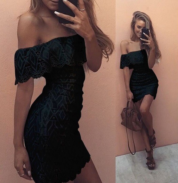 Black Retro Off Shoulder Sexy Lace Summer Dress