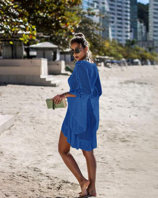 Long Sleeves Crochet High Low Beach Dress