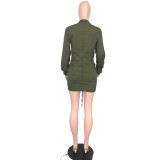 Plain Solid V-Neck Ruched Mini Dress