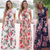 Floral Printed Short Sleeve Casual Maxi Dress 26063-5