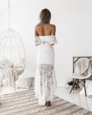 White Lace Two-Piece Irregular Dress