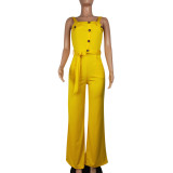 Wide Legges Straps Casual Jumpsuit with Belt