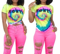 Print Colorful Basic Shirt with Short Sleeves