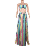 Multi-Color Stripes Sweetheart Top and Maxi Skirt