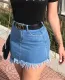 Casual Denim Mini Skirt with Fringe Trim