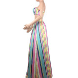 Multi-Color Stripes Sweetheart Top and Maxi Skirt