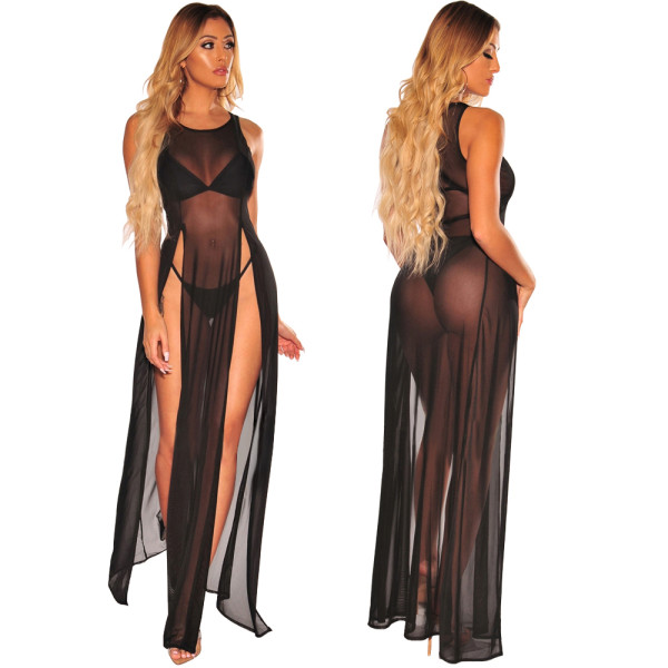 Sexy Sleeveless Split Long Mesh Dress