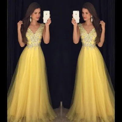 Deep-V Sexy Rhinestone Long Evening Dress