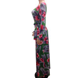 Floral Green Wrapped Maxi Dress