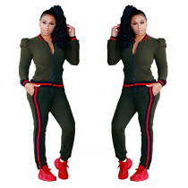 Contrast Bands Green Tracksuit with Puff Shoulder 27665-3