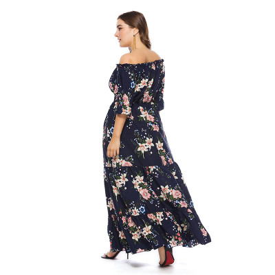 Plus Size Off Shoulder Floral Maxi Dress