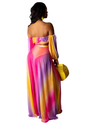 Colorful Strapless Top and Maxi Skirt