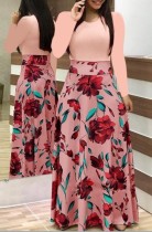 Print Flower Long Dress with Long Sleeves