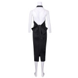 Black Detailed Scoop Midi Dress