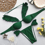 Two-Piece Green High Waist Detailed Swimwear