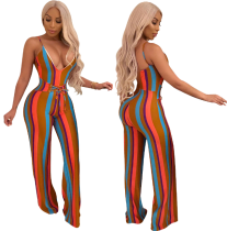 Multi-Colored Stripes Strap Jumpsuit