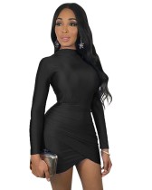 Long Sleeve Sheer Wrapped Bodycon Dress