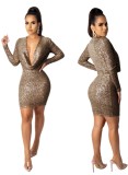 Sequins Deep-V Mini Club Dress