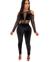 Sexy Cut Out Long Sleeves Bodycon Velvet Jumpsuit