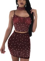 Two-Piece Red Beaded Party Dress