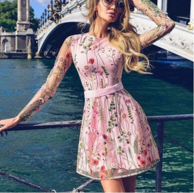 Pink Embroidery Skater Dress