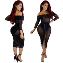 Sexy Lace-Up Off Shoulder Mesh Dress