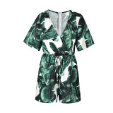 White and Green Print Wrapped Rompers