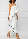 Strapless White Overlay Jumpsuit with Black Trim 26747