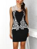 White and Black Applique Club Dress