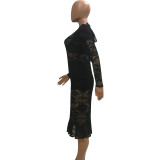 Black Lace Elegant Party Dress with Fishtail Hem