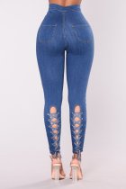 High Waist Lace Up Detailed Stretch Jeans
