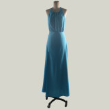 High Cut Blue Halter Long Dress