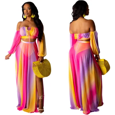 Colorful Strapless Top and Maxi Skirt