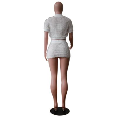 White Plush Crop Top and Mini Skirt