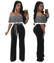 Sexy Stripped Off-Shoulder Jumpsuits 26708-1