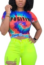 Print Colorful Basic Shirt with Short Sleeves