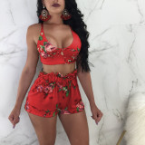 Sexy Flower Bra Top and Ruffle Shorts